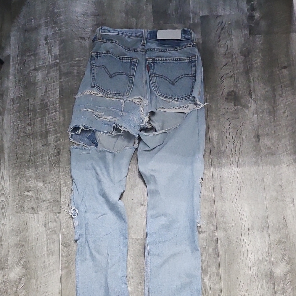 Re/Done Blue Straight Leg Jeans with Distressed Details